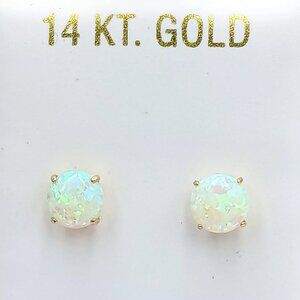 Genuine 1.26 Cts Opal Stud Earrings 14k Yellow Gold